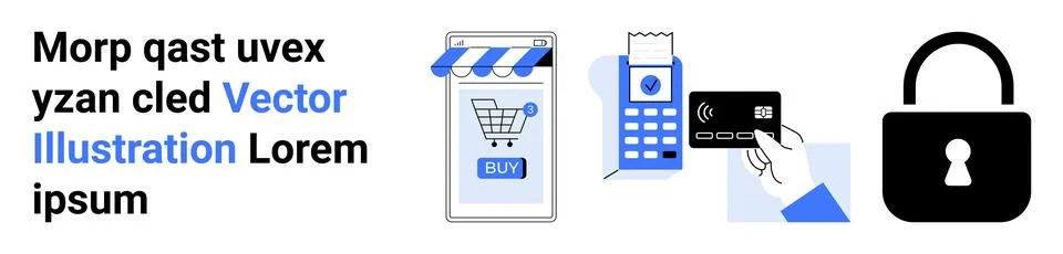 Digital payment and security elements including a phone screen displaying a s Stock Illustration