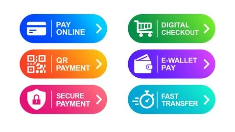 Digital payment button set with online pay, QR payment, secure transaction,.. Ilustração Stock