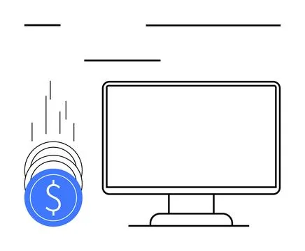 Digital Payment Concept with Coins Dropping into Computer Screen Representi.. Stock-Illustration