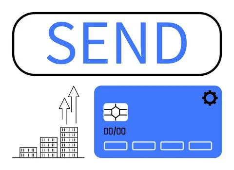 Digital Payment Concept with Growth Chart, Credit Card, and Send Button Stock Illustration