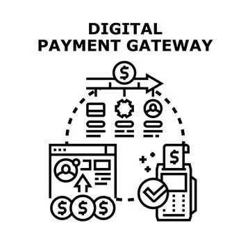 Digital payment gateway processing online payment transaction Stock Illustration