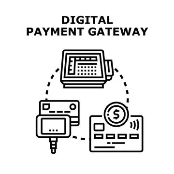 Digital payment gateway system processing online transactions concept Stock Illustration