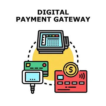 Digital payment gateway system processing online transactions concept Stock Illustration