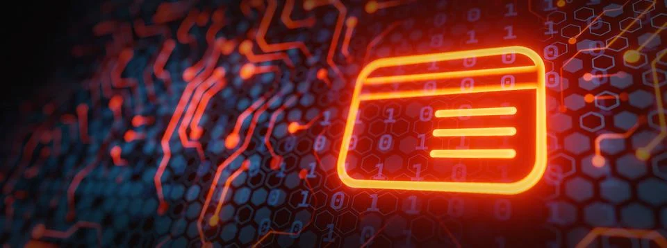 Digital payment interface 3D rendering of neon red credit card Иллюстрация