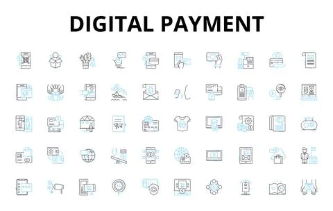 Digital payment linear icons set. Paypal, Venmo, Apple Pay, Google Pay, Bitcoin Stock-Illustration