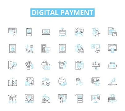 Digital payment linear icons set. Paypal, Venmo, Apple Pay, Google Pay, Bitcoin 스톡 일러스트