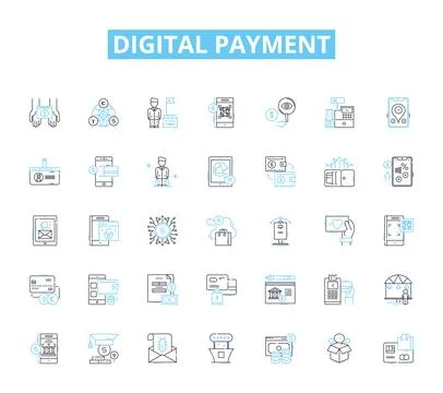 Digital payment linear icons set. Paypal, Venmo, Apple Pay, Google Pay, Bitcoin Stock-Illustration