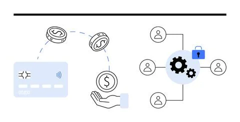 Digital Payment Methods and Secure Network Connections for Efficient Financ.. Stock Illustration