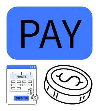 Digital Payment Methods Concept with Subscription Service and Coin Symbol H.. Stock Illustration