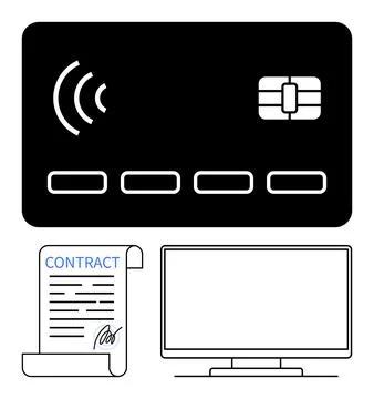 Digital payment methods Contactless card, electronic contract signing, and .. Stock Illustration