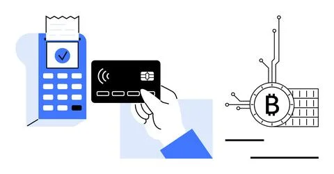 Digital Payment Methods - Credit Card and Cryptocurrency Transactions Stock Illustration