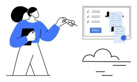 Digital Payment Process with Checklist and Receipt Concept Person and Compute Stock Illustration