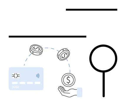 Digital Payment Process with Coins, Hand, and Credit Card Vector Design Stock Illustration