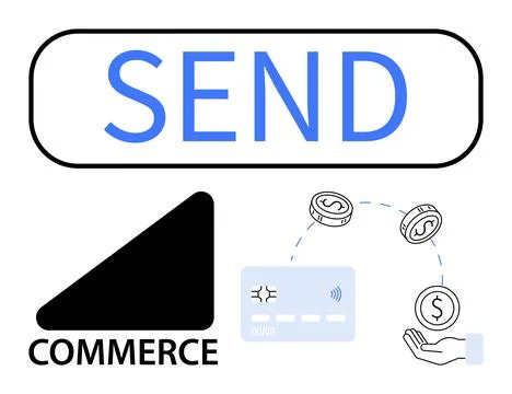 Digital Payment Process featuring Send Button, Currency Exchange, and Conta.. Stock Illustration