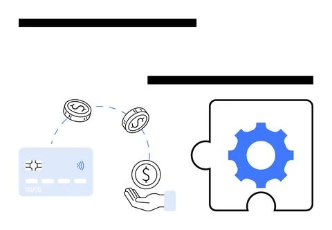 Digital Payment Process with Hand Receiving Coins and Gear in Puzzle Piece .. Stock Illustration