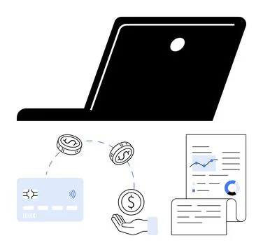 Digital Payment Process with Money Transfer, Credit Card, and Financial Doc.. Illustrazione stock