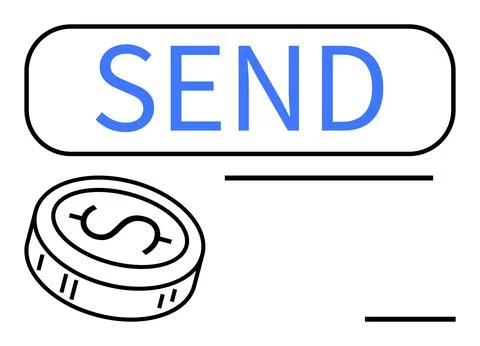 Digital Payment Process with Send Button and Coin Icon for Online Transaction Stock Illustration