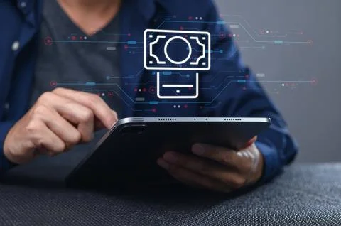Digital Payment Process on Tablet with Cash Symbol Integration Stock Photos