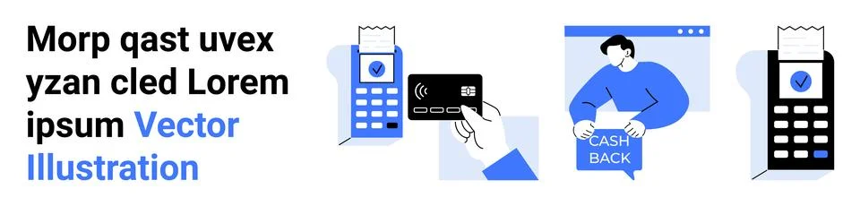 Digital Payment Processing with Card Readers and Cashback Illustrazione stock