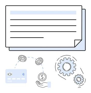 Digital Payment Processing with Check, Credit Card, and Coins Illustrating .. 库存插图