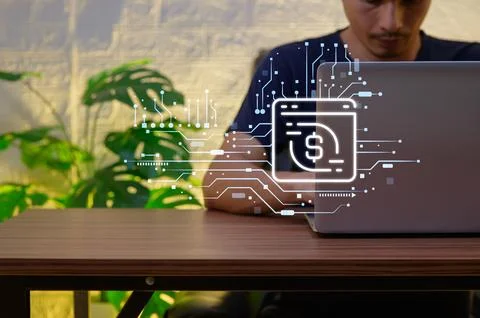 Digital Payment Processing Concept with Technology and Person Using Laptop Stock Photos