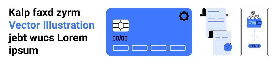 Digital Payment Processing with Credit Card, Invoice, and Mobile App Elements イラスト素材