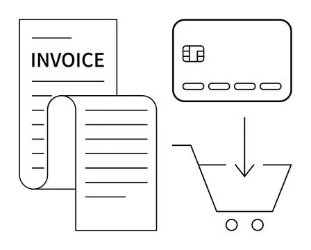 Digital Payment Processing with Invoice, Credit Card, and Shopping Cart Ele.. 스톡 일러스트