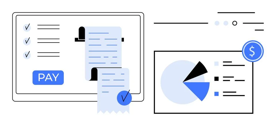 Digital Payment Processing with Receipt and Financial Charts for Efficient .. Stock Illustration