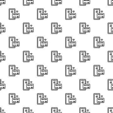 Digital payment seamless pattern featuring mobile transaction icons Stock Illustration
