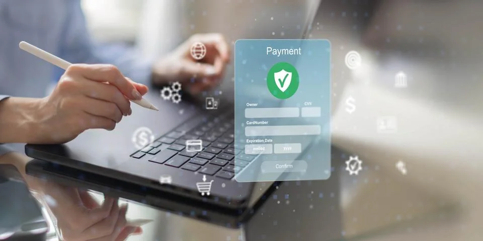 Digital Payment Security and E-Commerce Systems. Stock-Fotos