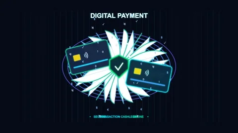 Digital payment security concept with credit cards and shield animation onl.. Stockbeeldmateriaal 347147333