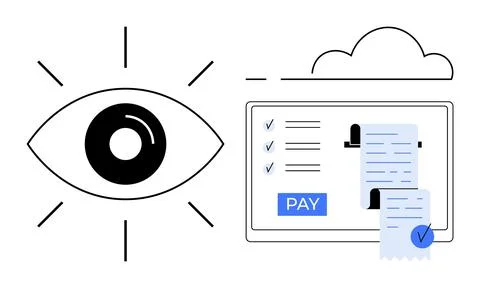 Digital Payment Security Concept with Eye Symbol and Online Invoice on Screen Stock Illustration