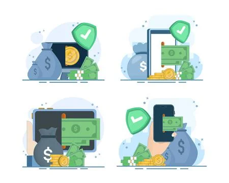 Digital payment set, online transaction, secure checkout process. Ilustração Stock