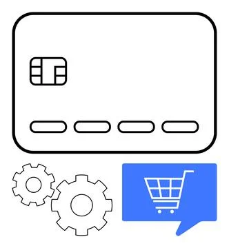 Digital Payment Solution with Credit Card, Shopping Cart, and Gear Icons fo.. Stock Illustration