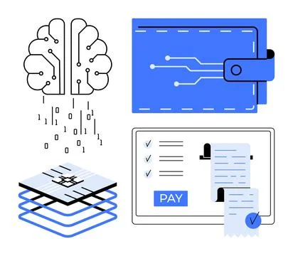 Digital Payment Solutions and Artificial Intelligence for Streamlined Onlin.. Stock Illustration
