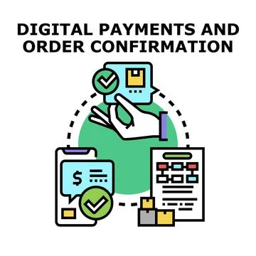 Digital payment system confirming online retail orders Stock Illustration