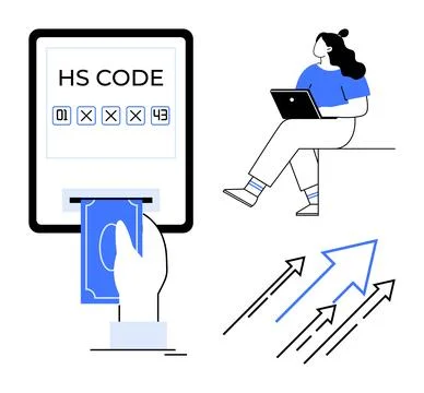 Digital Payment System with HS Code and Market Growth Arrows Illustrazione stock