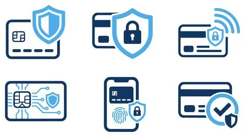 Digital payment verification and card encryption icons with verification Stock Illustration