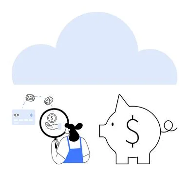 Digital payments, cloud storage, savings management, financial technology, se Stock Illustration