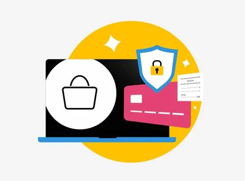 Digital Payments in E-commerce concept. Online payments security risks. Cashless Stock Illustration