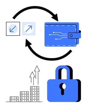 Digital payments, online security, blockchain, financial management, e-wallet Illustrazione stock
