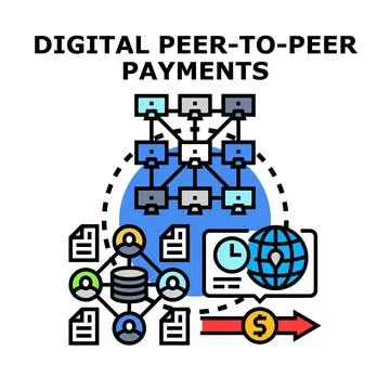 Digital peer to peer payments distributed network concept Stock Illustration
