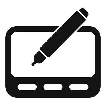 Digital pen drawing on graphic tablet icon representing digital art Stock Illustration