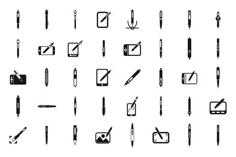 Digital pen icons set simple vector. Graphic tool Stock Illustration