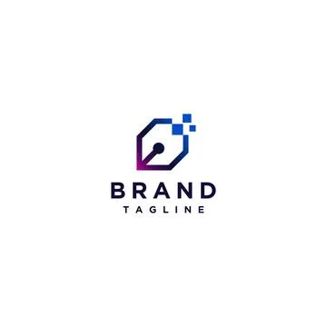 Digital Pen Logo Design Stock Illustration