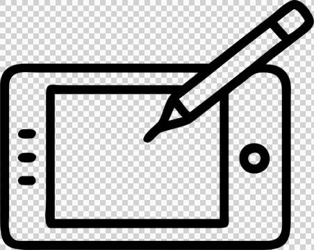 Digital pen with tablet in outline icon style, art and design theme. Stock Illustration