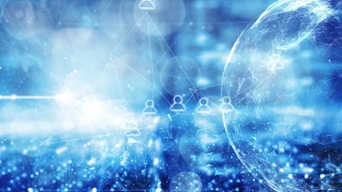 Digital people icons on a bright tech sphere network looping background Stock Footage 341158955