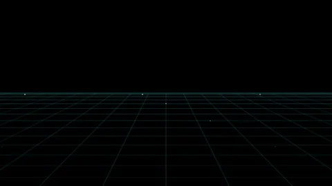 A digital perspective grid fading into a deep black infinite horizon background Video stock 335117768