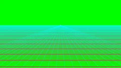 A digital perspective grid stretching into a bright green horizon line Stock Footage 340904988
