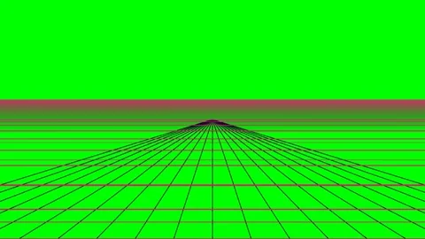 A digital perspective grid stretching into a vibrant green horizon line Stock Footage 341839089